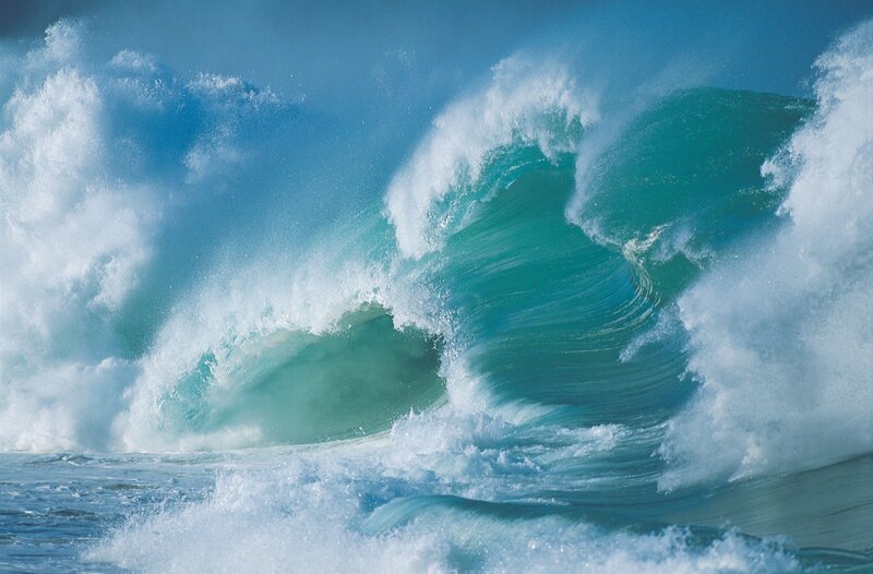 Powerful ocean wave crashing
