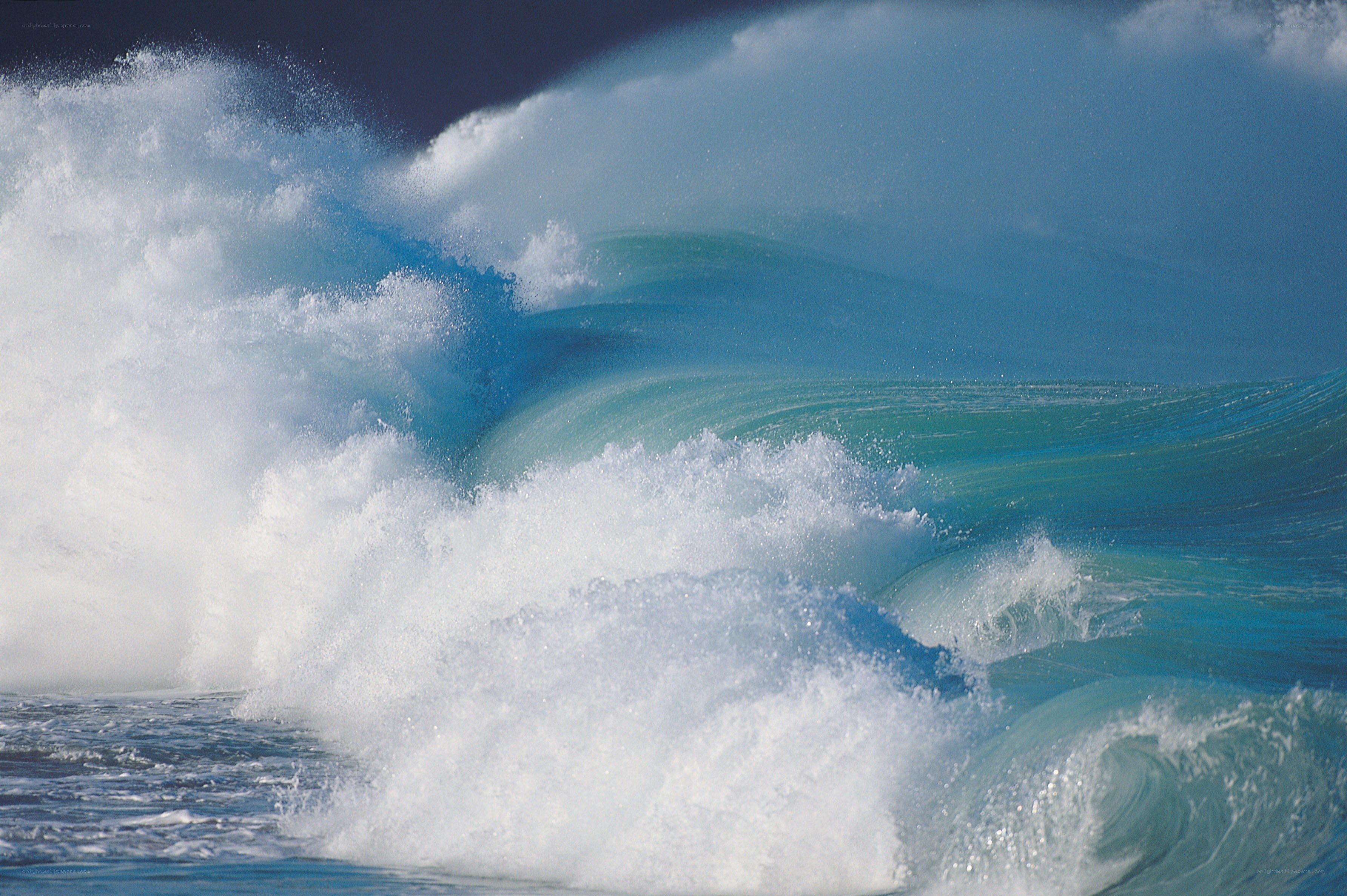 Powerful ocean wave crashing