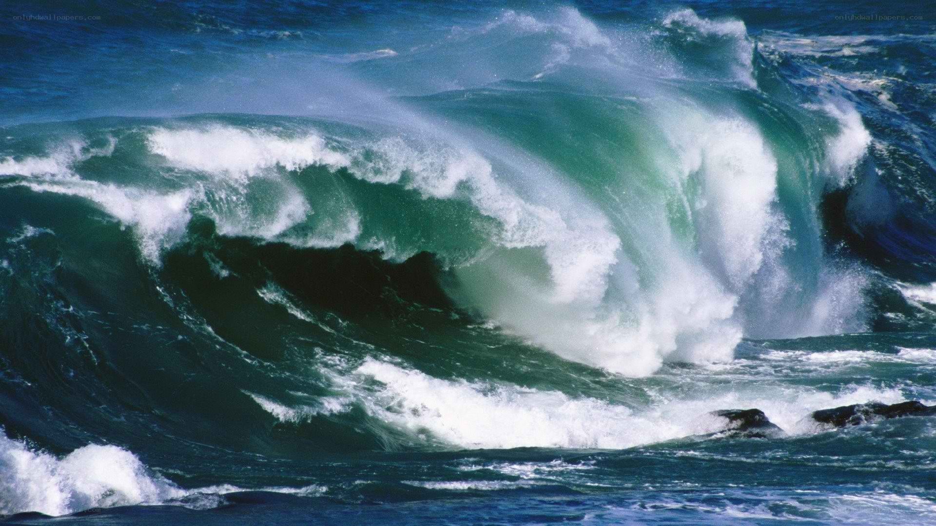 Powerful ocean wave crashing