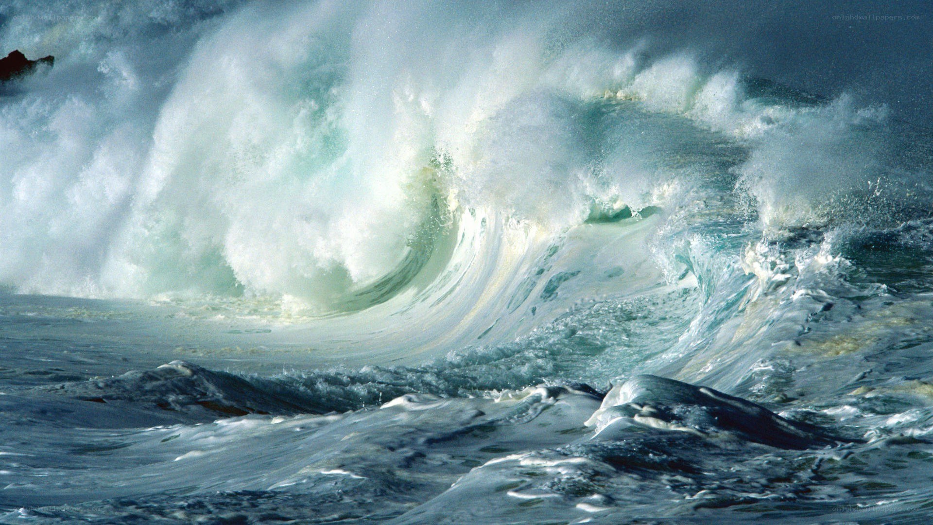 Powerful ocean wave crashing