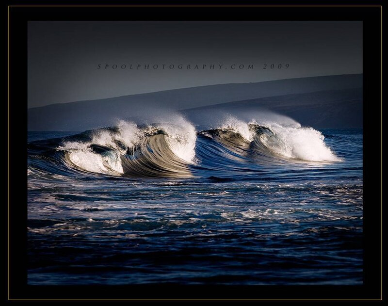 Powerful ocean waves at dusk
