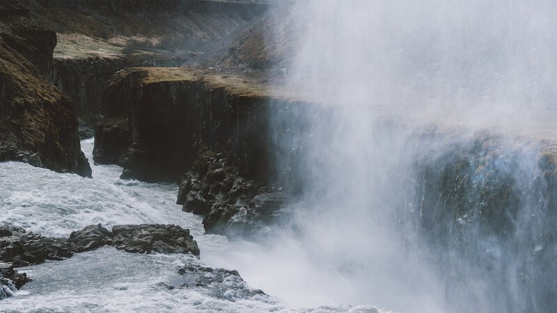 Powerful Waterfall — Gray, Dramatic, Photograph