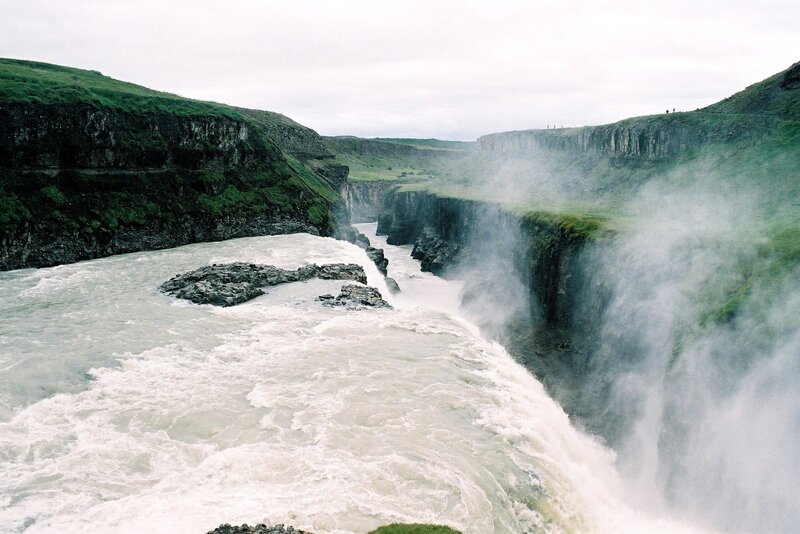 Powerful Waterfall in Canyon — Green