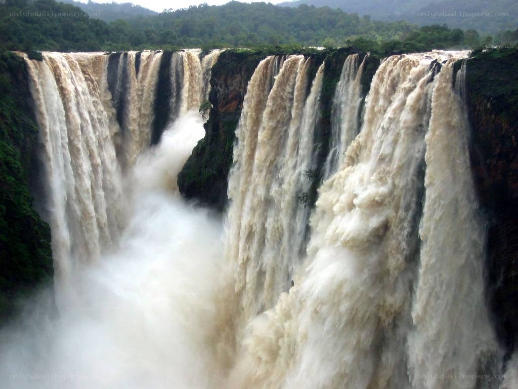 powerful waterfall in forest