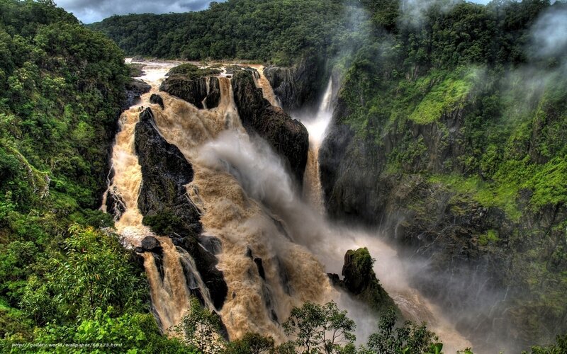 powerful waterfall in jungle
