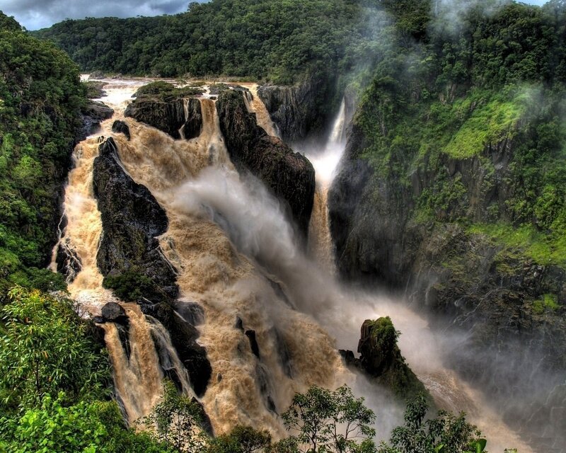 powerful waterfall in rainforest