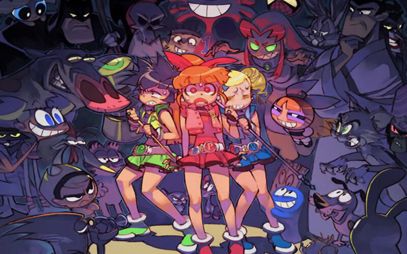 Powerpuff Girls surrounded by villains