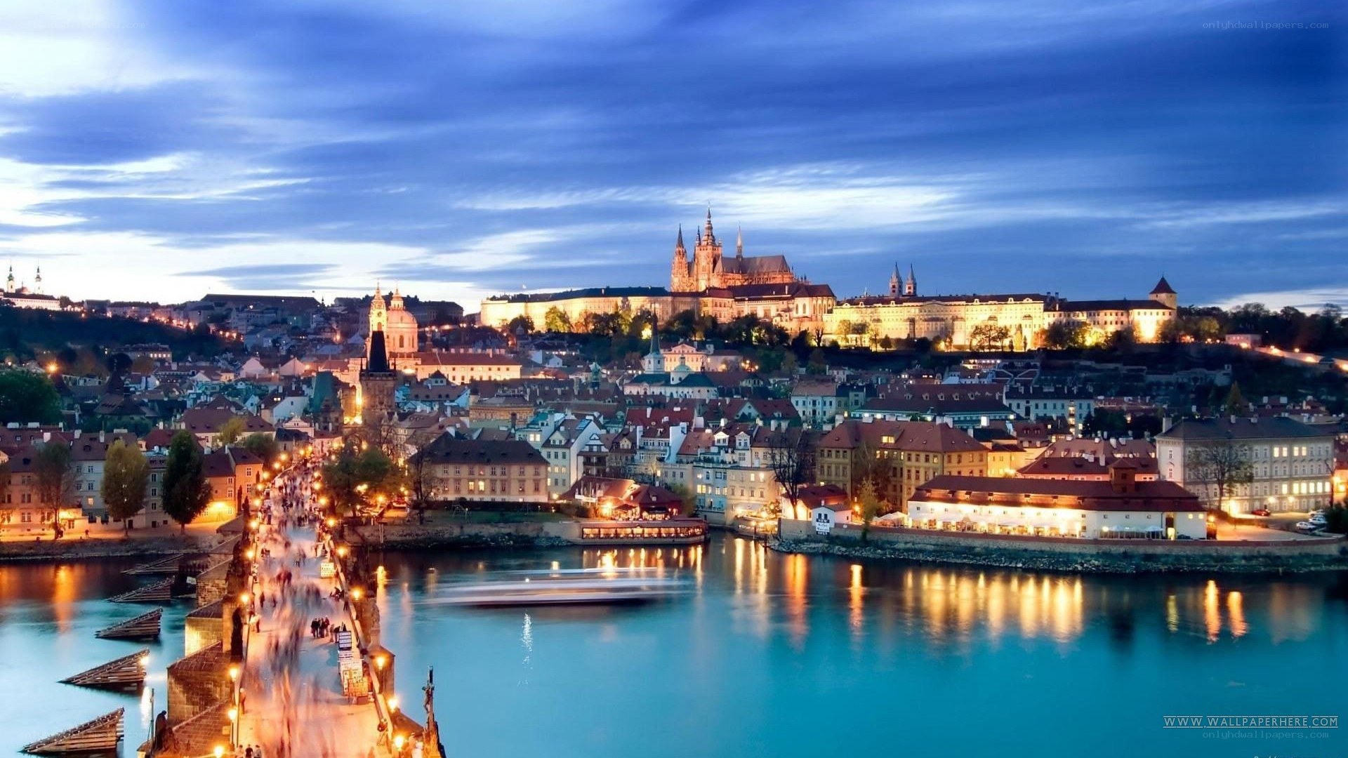 Prague at dusk with castle view