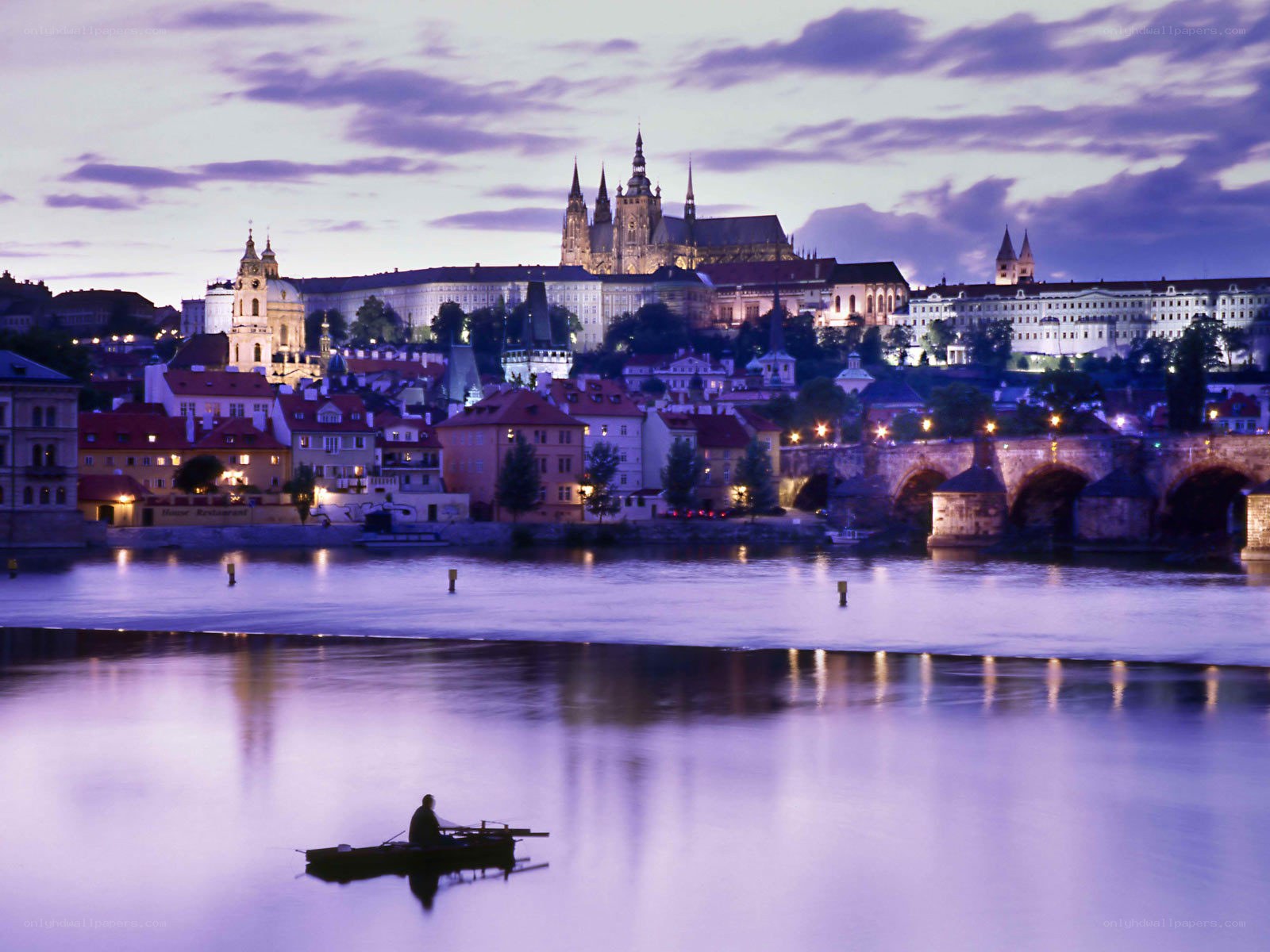 Prague at dusk with castle view