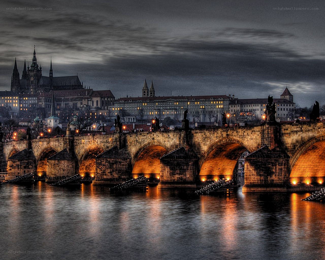 Prague at dusk with Charles Bridge