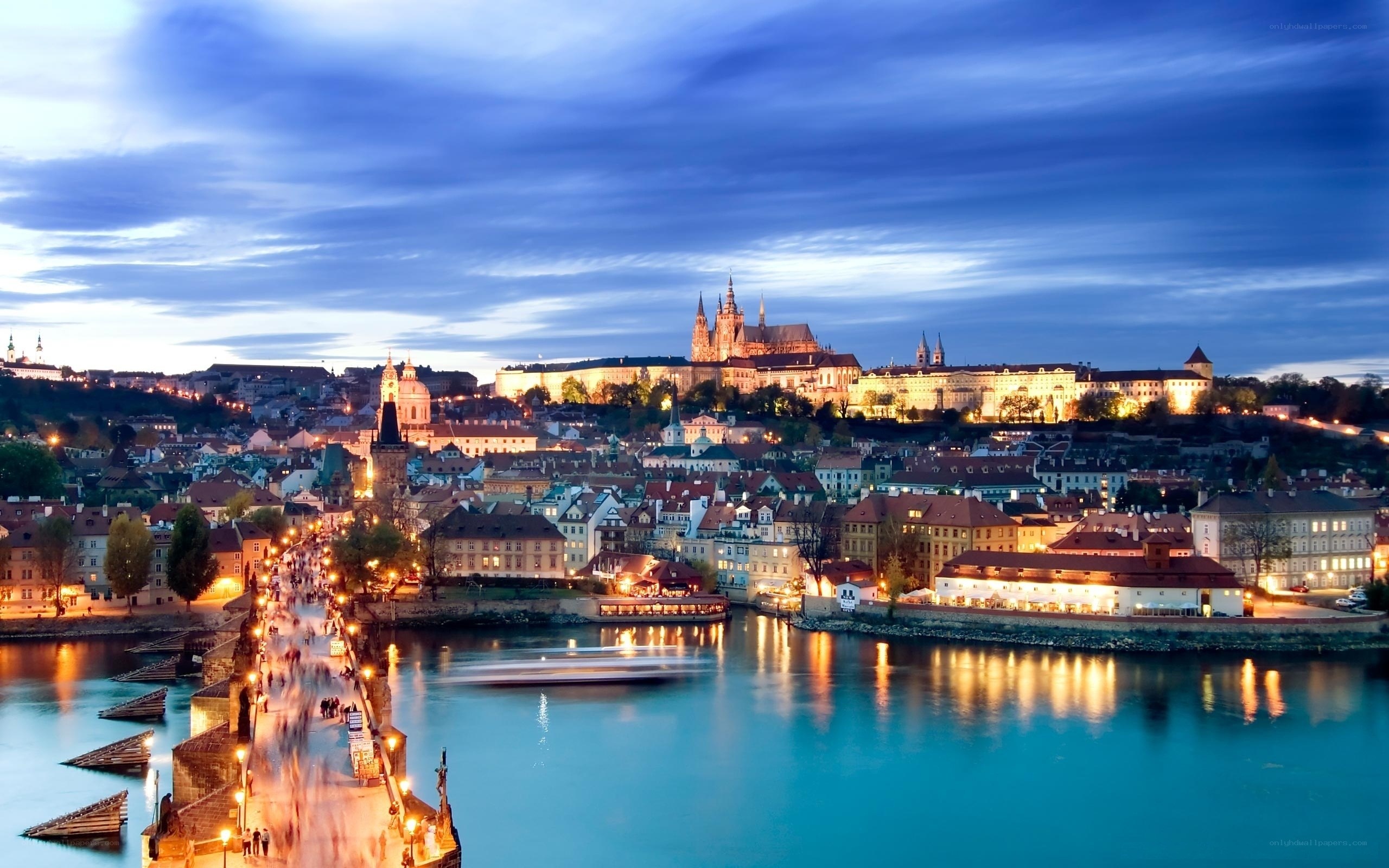 Prague at dusk with Charles Bridge