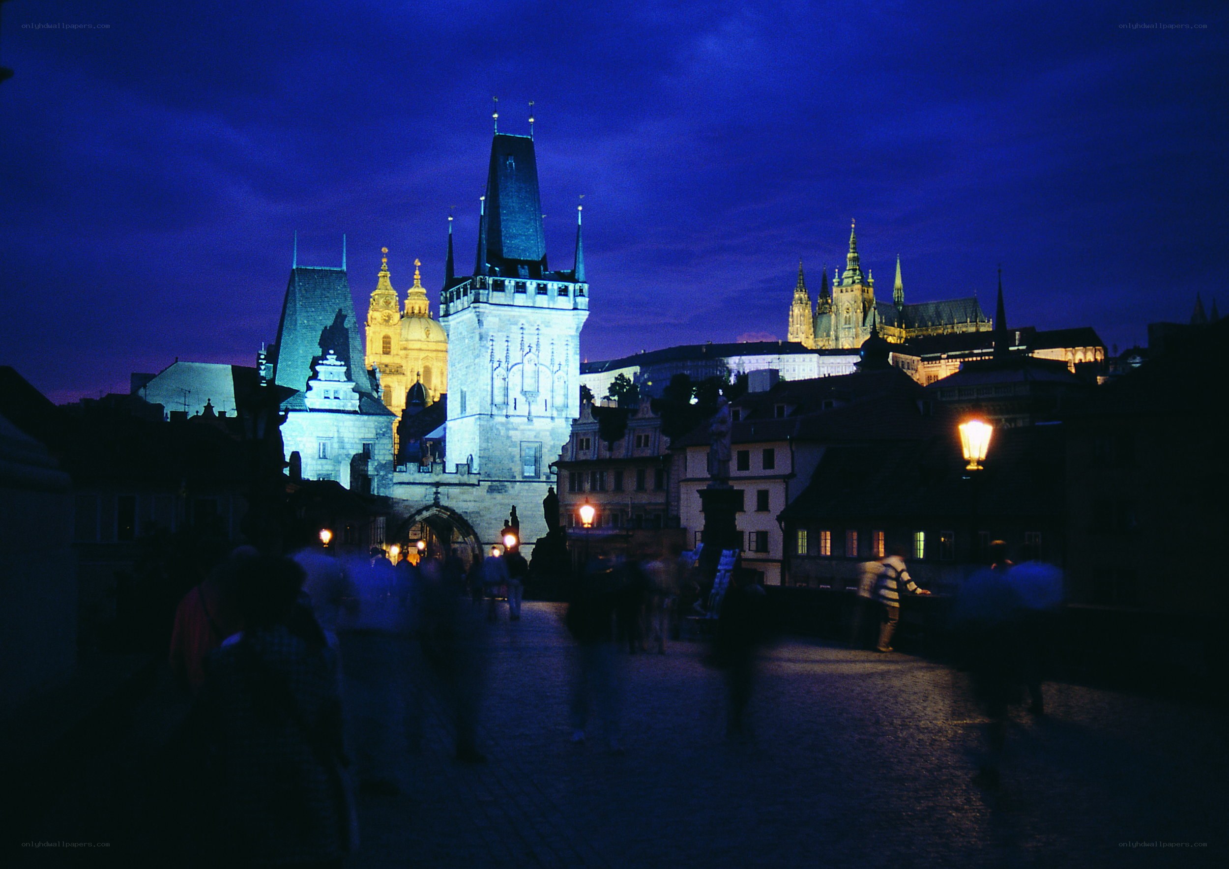 Prague at night with Charles Bridge