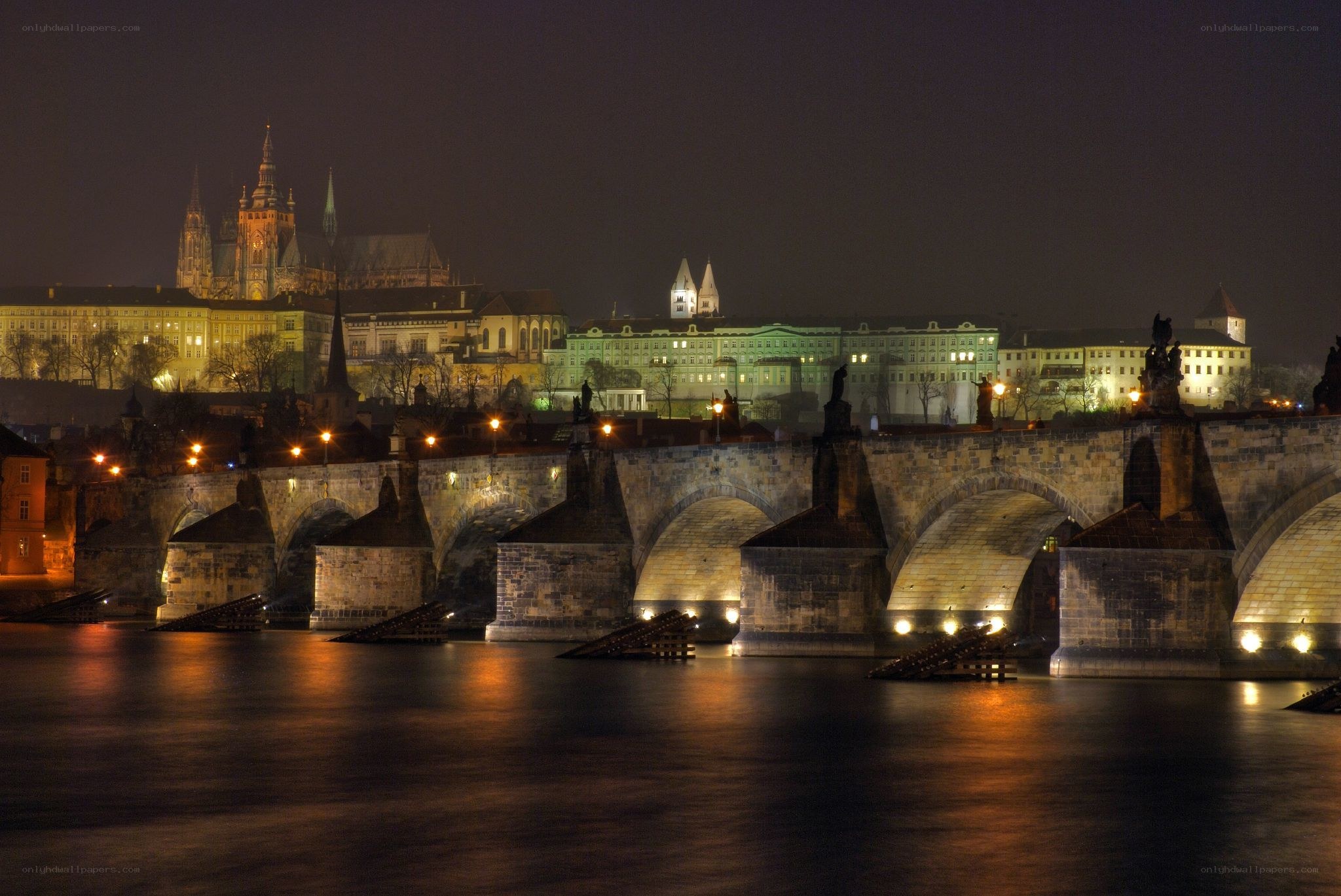 Prague at night with Charles Bridge