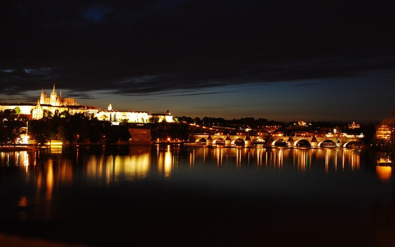 Prague at night with Charles Bridge