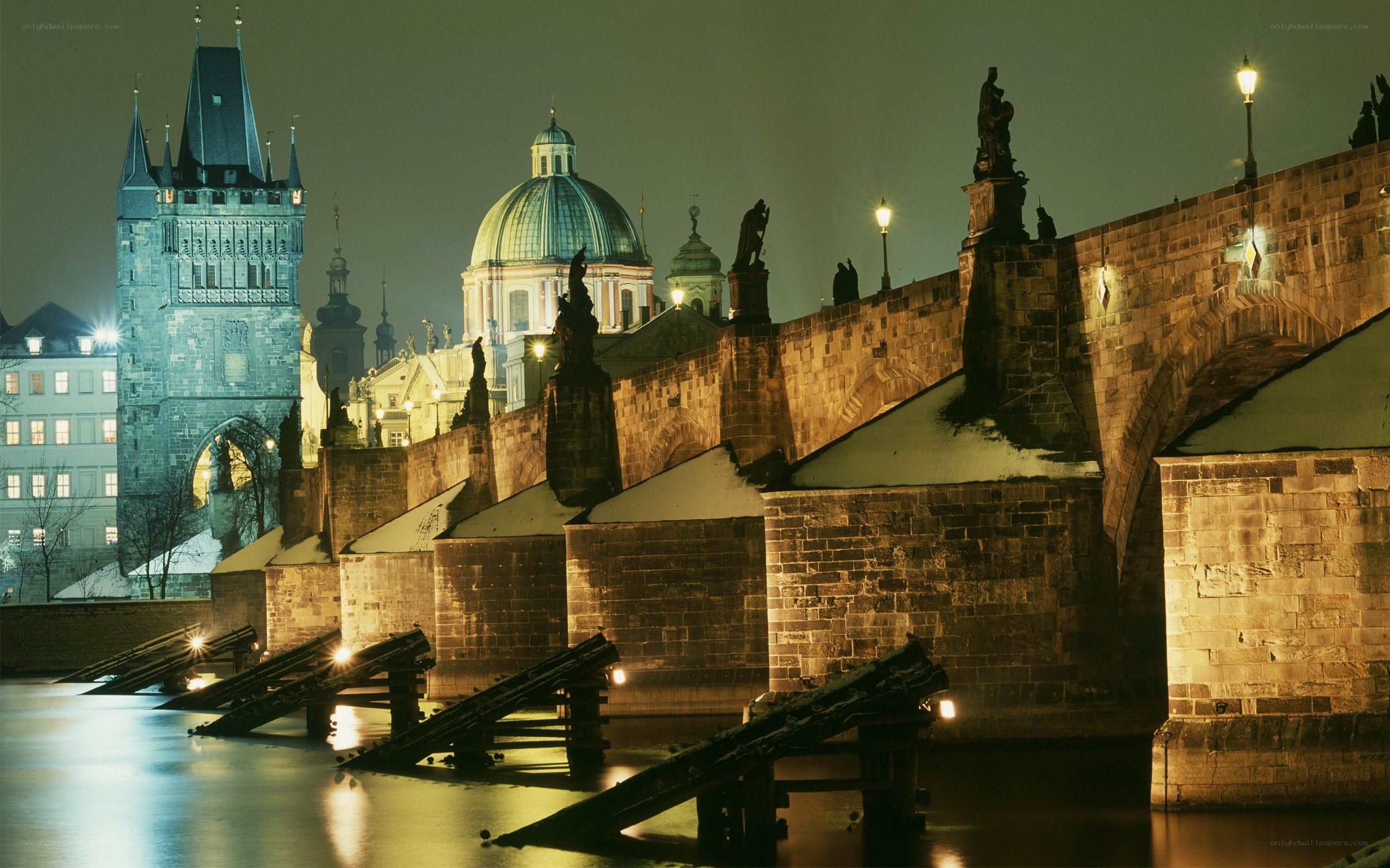 Prague at night with Charles Bridge