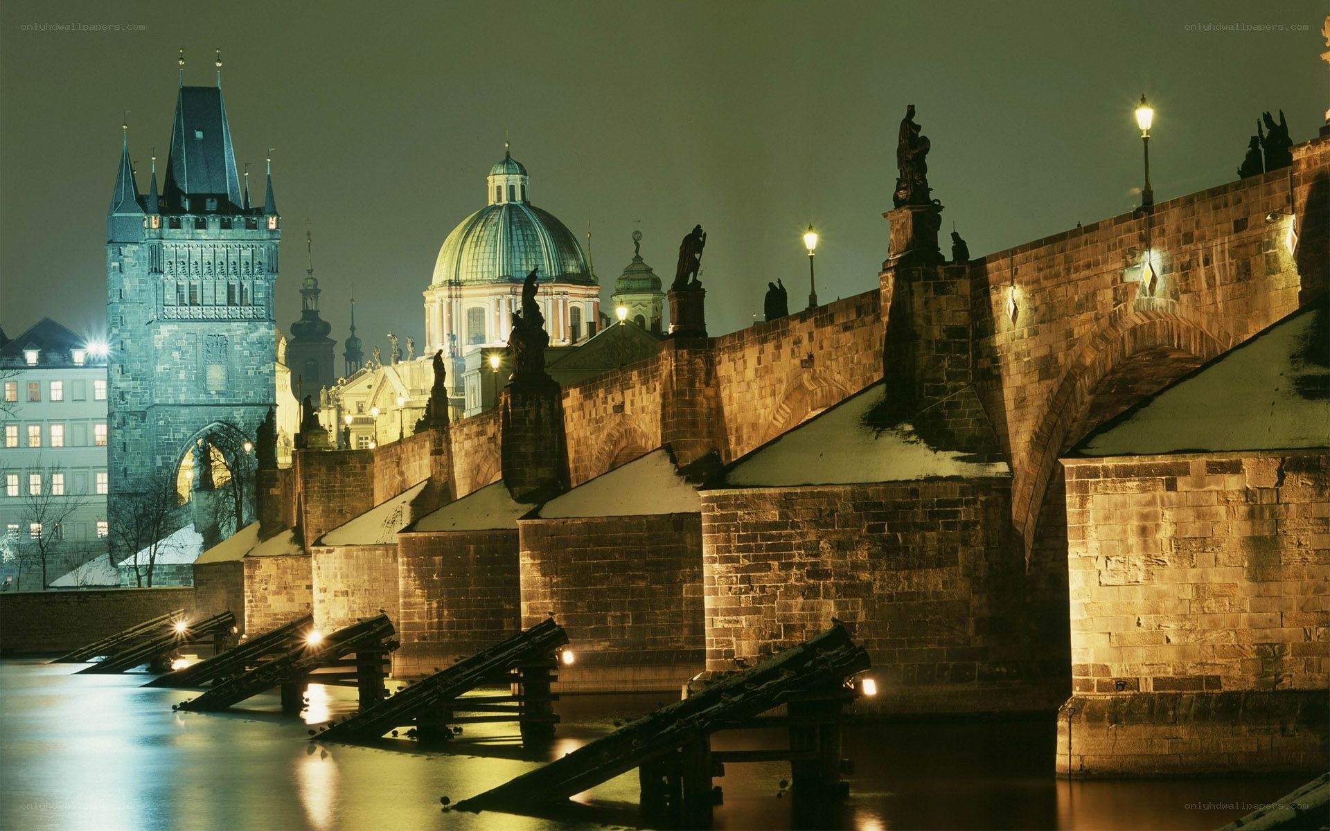 Prague at night with Charles Bridge