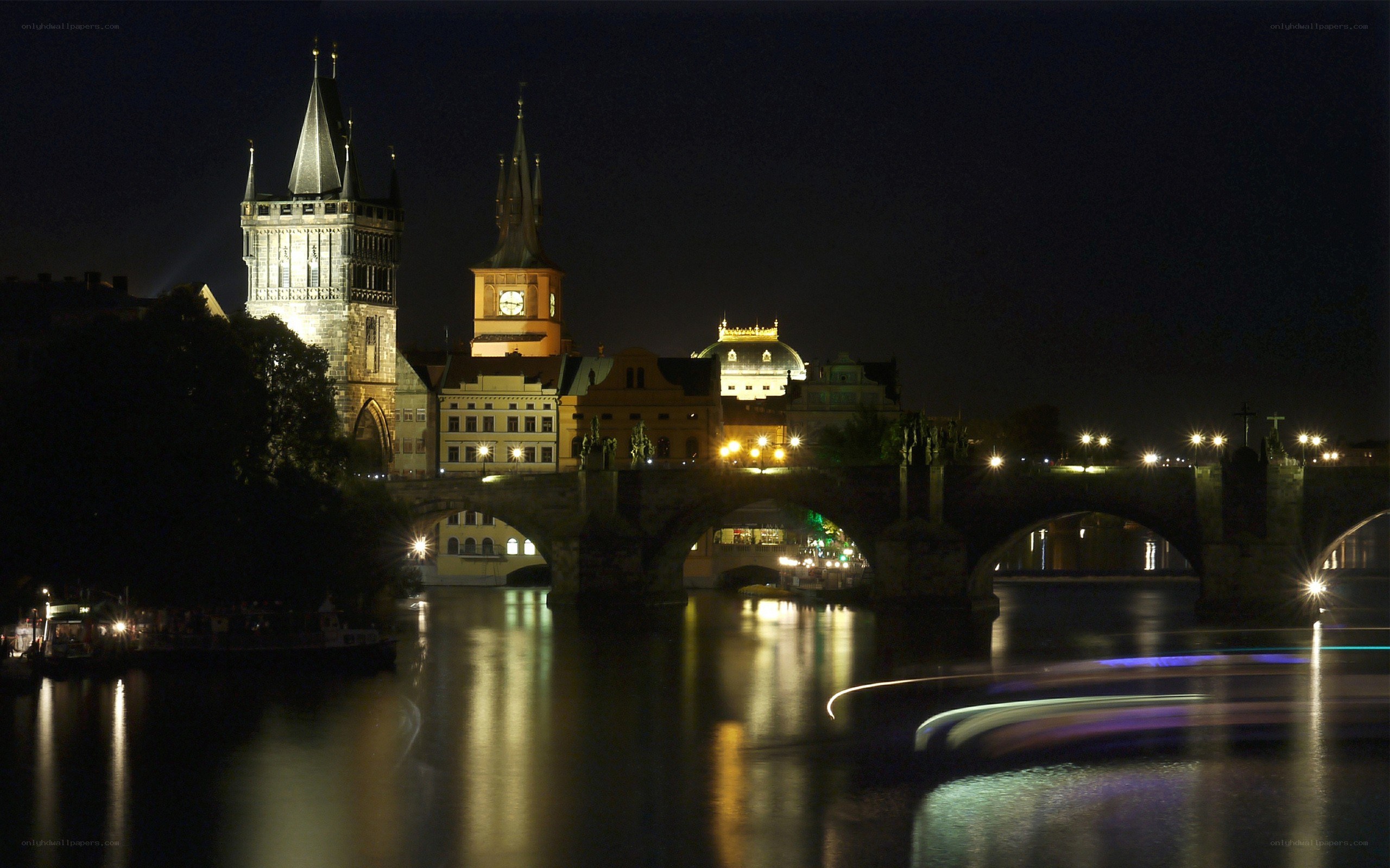 Prague at night with Charles Bridge