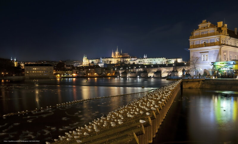 Prague at night with Charles Bridge