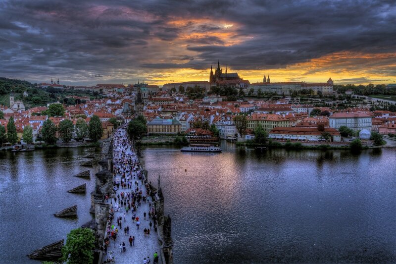 Prague at sunset with Charles Bridge
