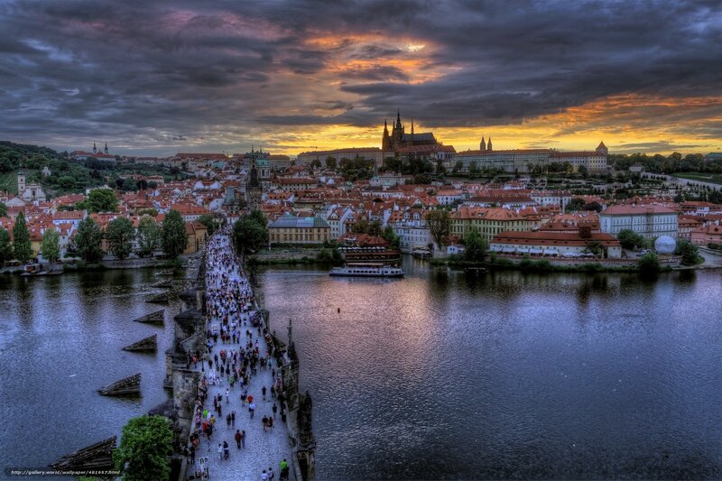 Prague at sunset with Charles Bridge