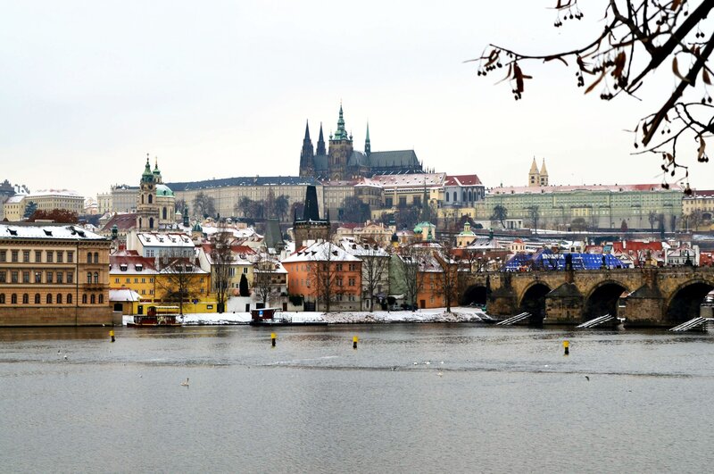 Prague Castle and Charles Bridge — Gray