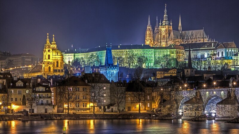 Prague Castle at Night — Blue, Dramatic, Photograph