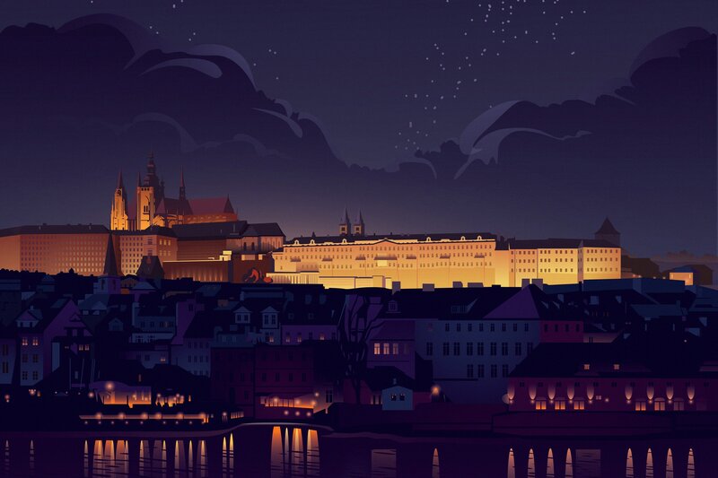 Prague Castle at Night — Purple