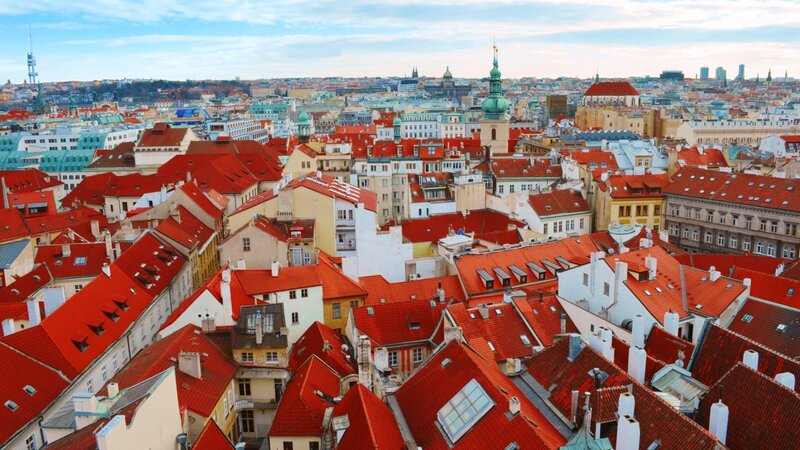 Prague city rooftops view
