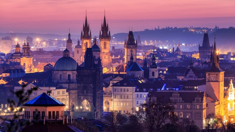 Prague City Skyline — Pink