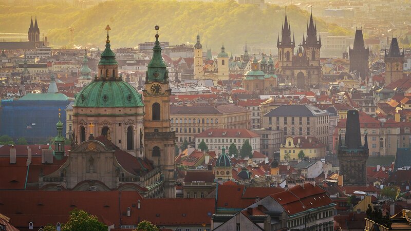 Prague City Skyline — Red