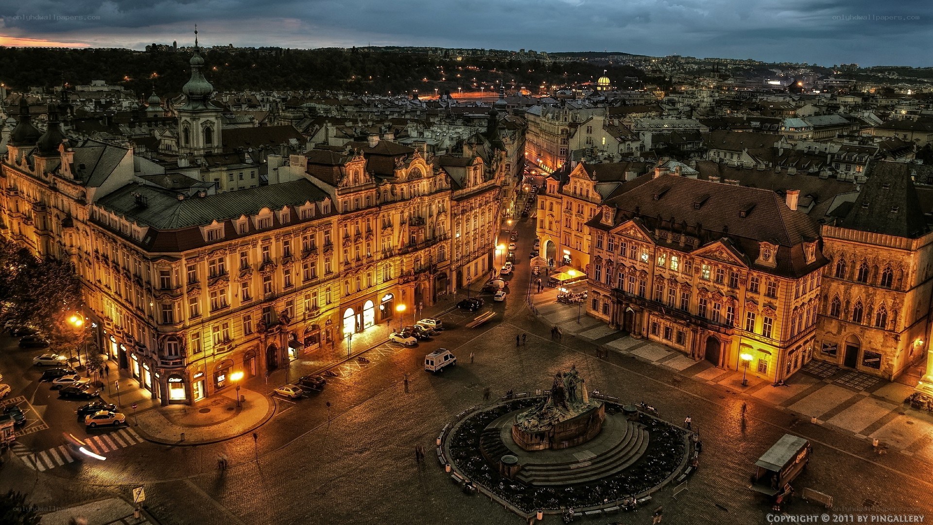 Prague city square at dusk