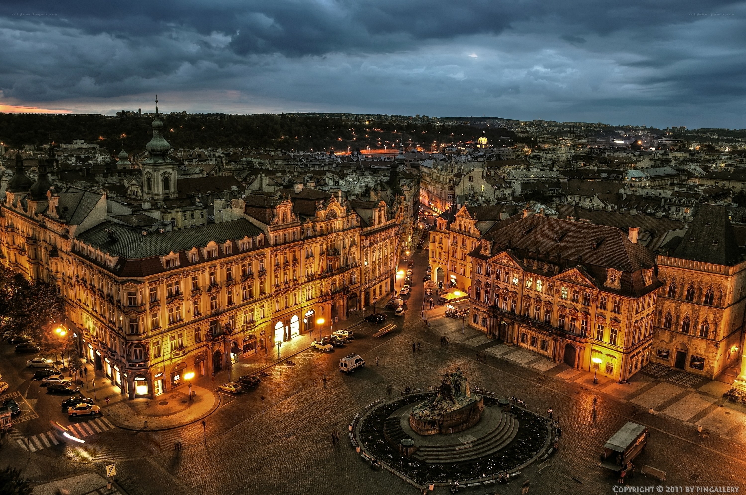 Prague city square at dusk