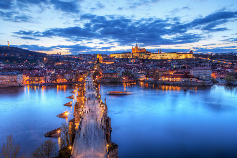 Prague Cityscape at Dusk — Blue