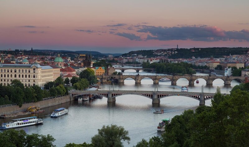 Prague Cityscape at Dusk — Pink