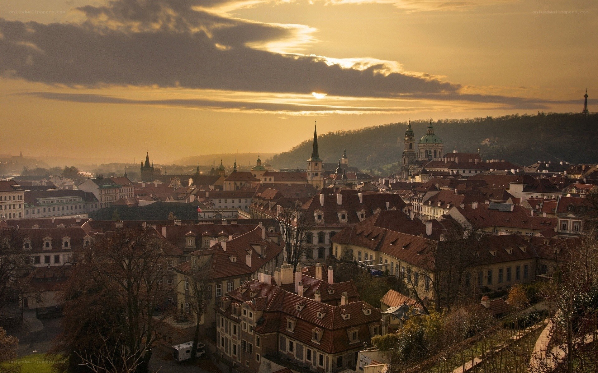 Prague cityscape at sunset