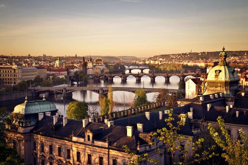 Prague Cityscape at Sunset — Golden