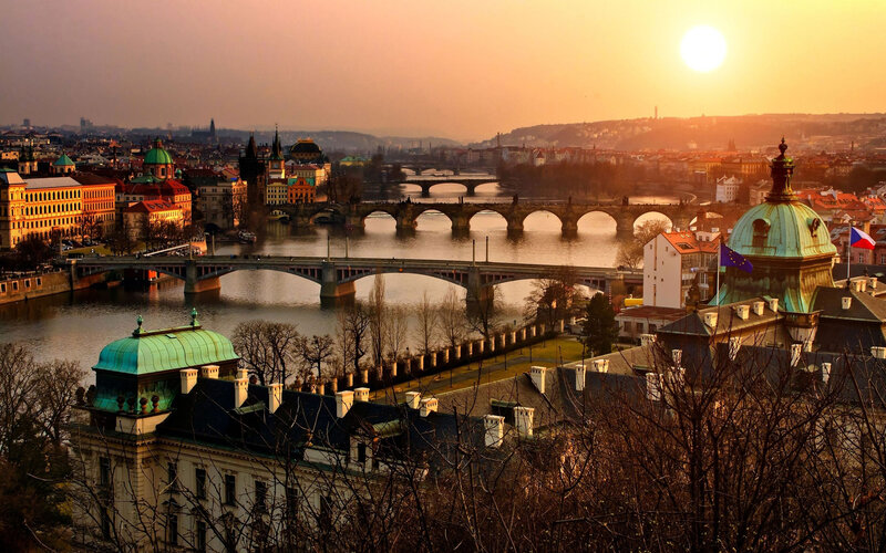 Prague Cityscape at Sunset — Orange