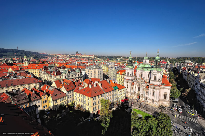 Prague Cityscape — Blue, Serene, Afternoon, Photograph, Church