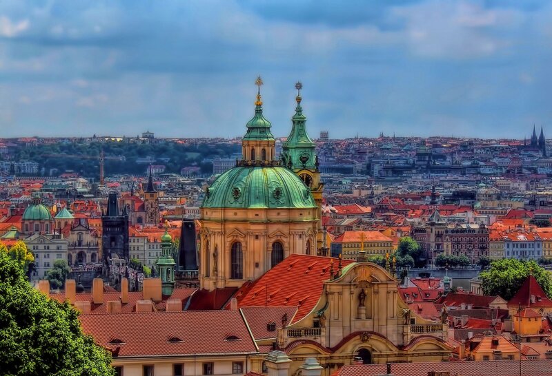 Prague Cityscape — Green, Dramatic