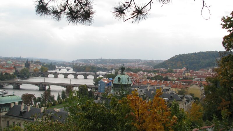 Prague Cityscape View — Green, Overcast