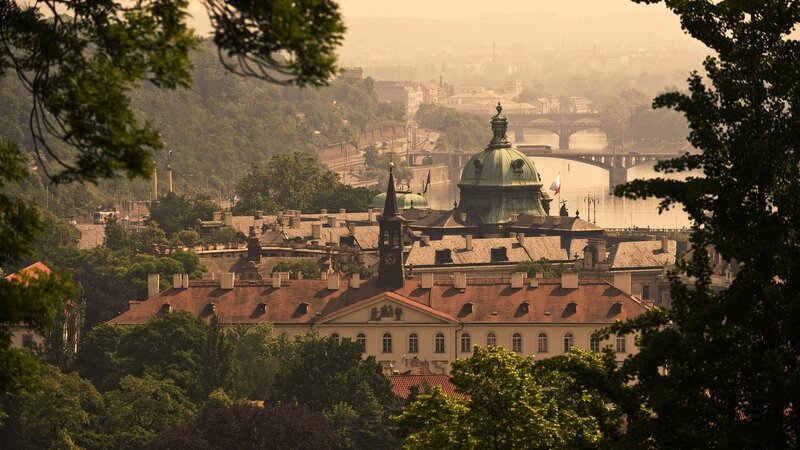 Prague Cityscape View — Green, Serene, Morning
