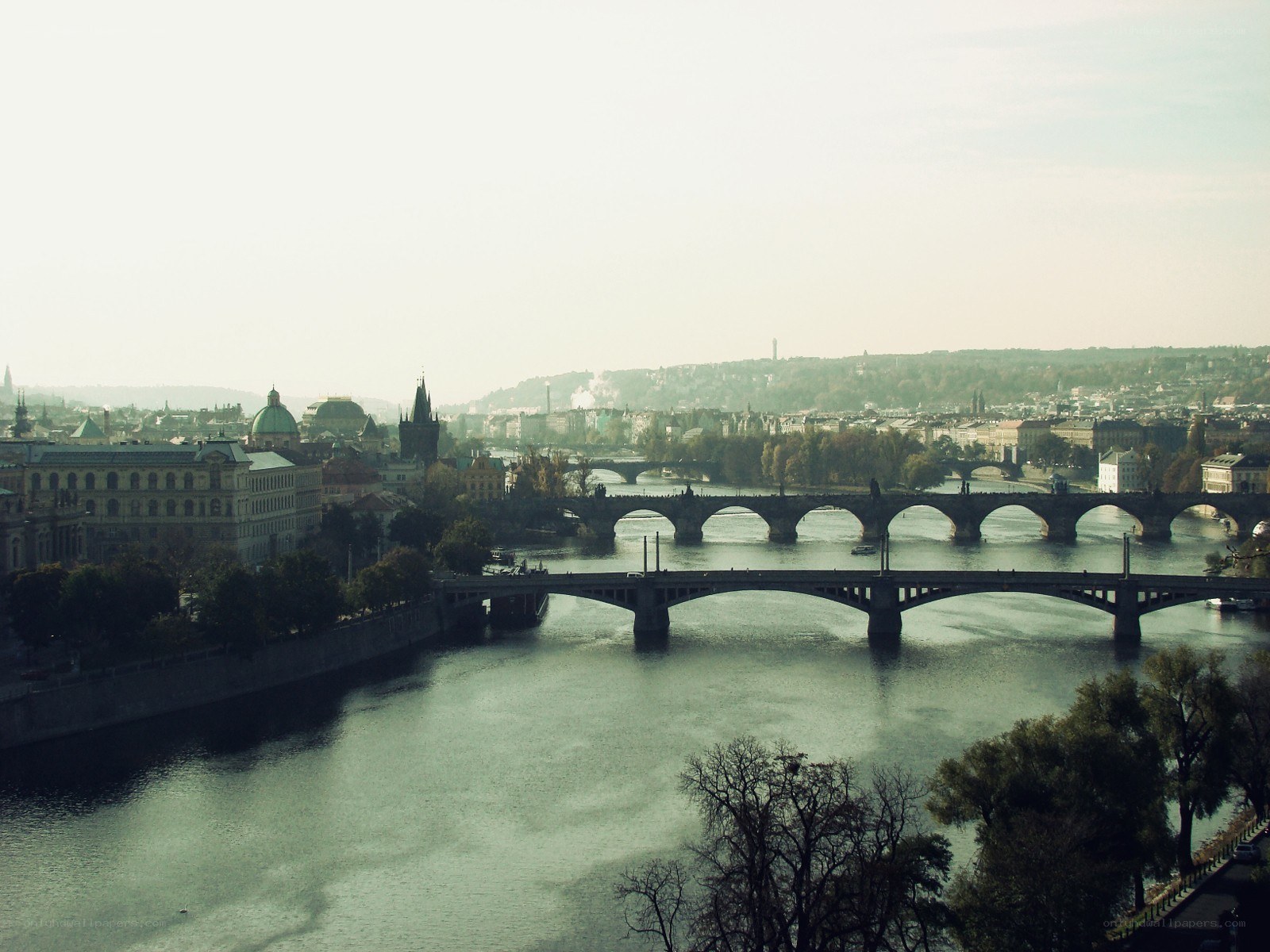 Prague cityscape with bridges