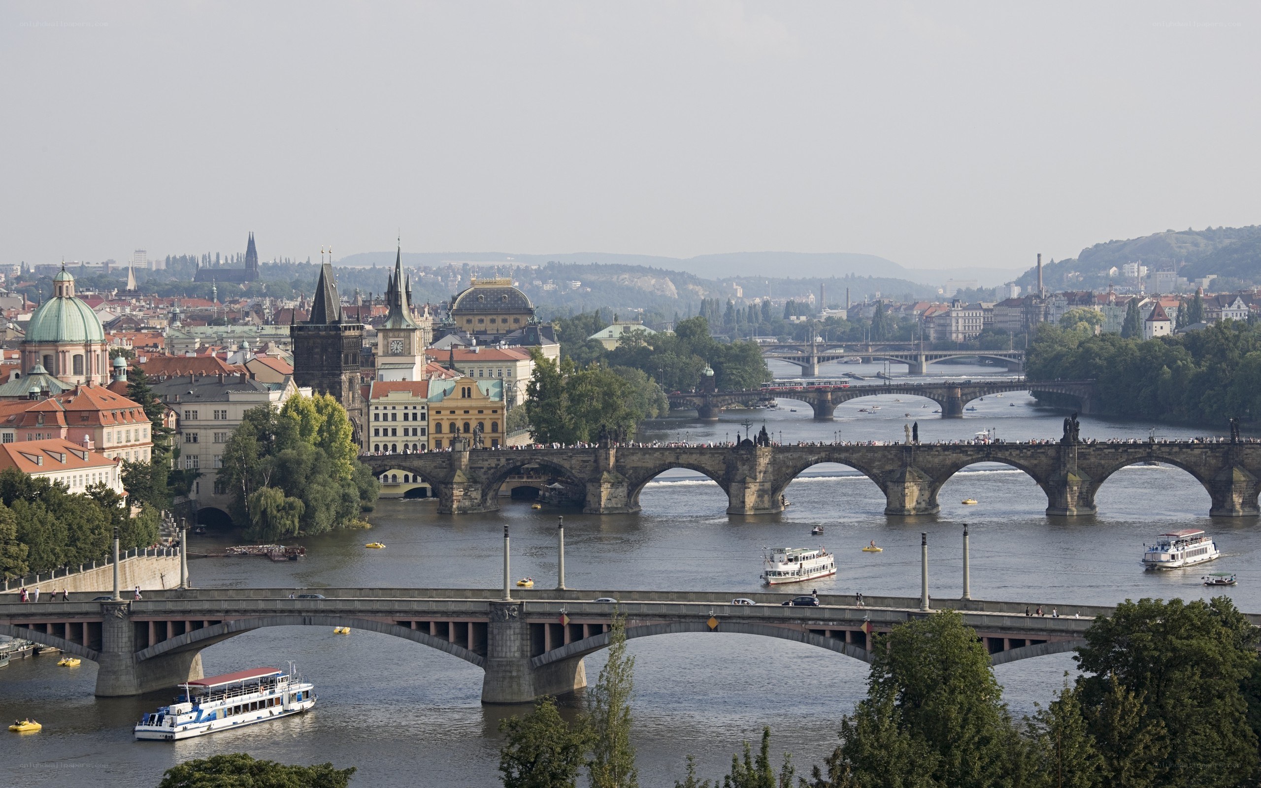 Prague cityscape with bridges