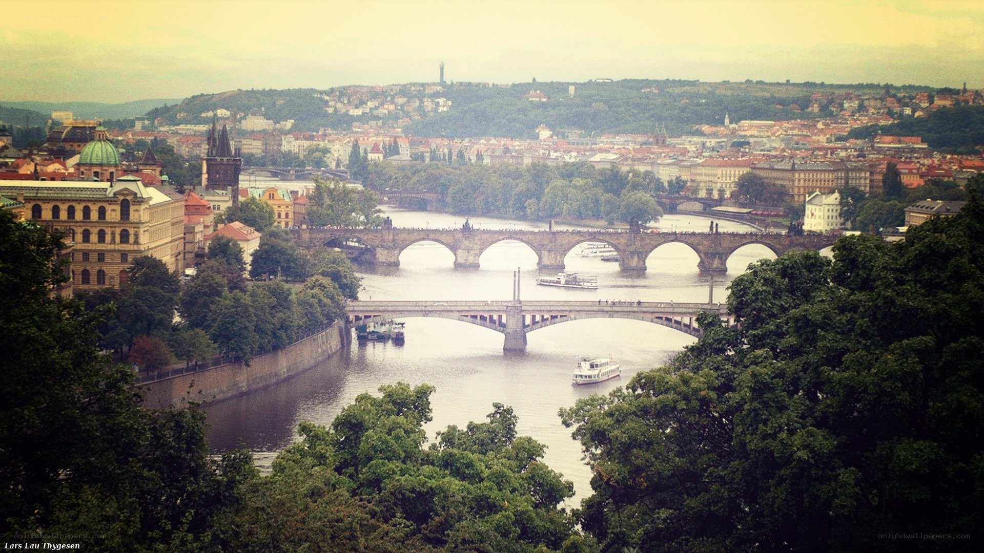 Prague cityscape with bridges