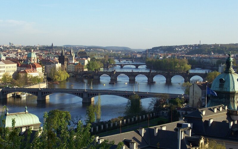 Prague Cityscape with Bridges — Blue