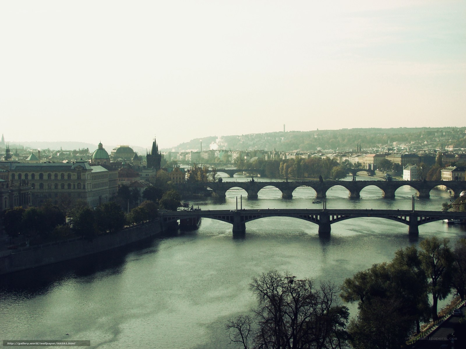 Prague cityscape with bridges
