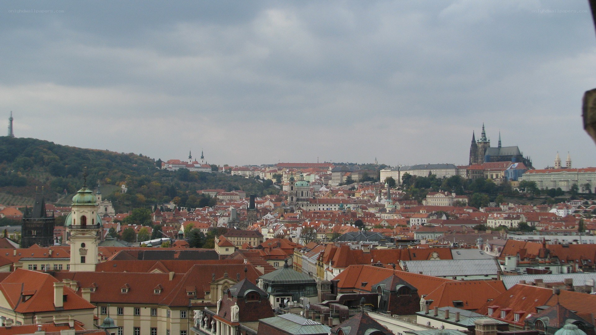 Prague cityscape with castle