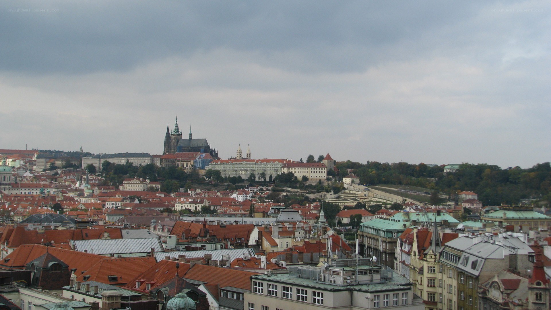 Prague cityscape with castle