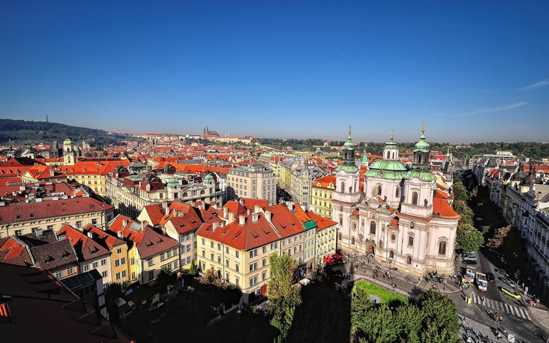 Prague cityscape with church