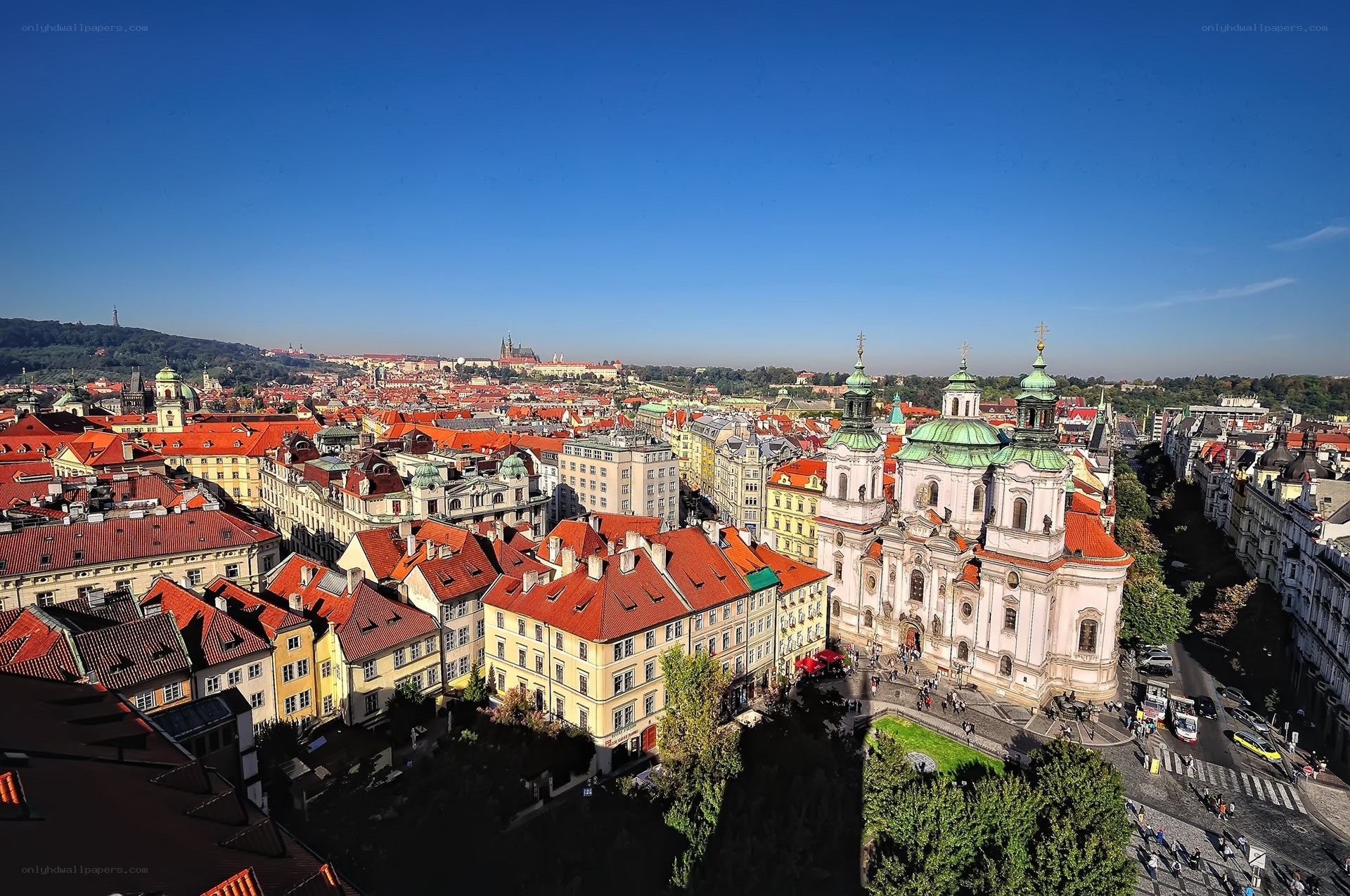 Prague cityscape with church